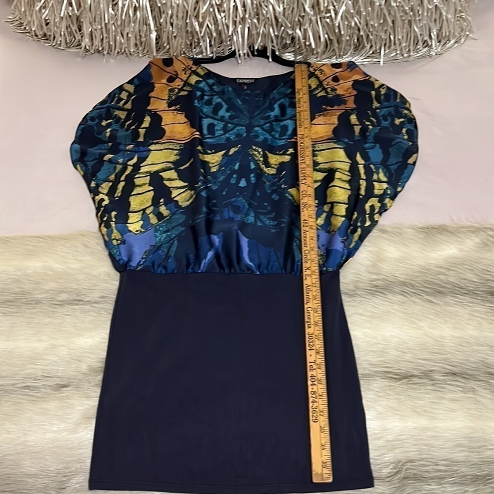 EXPRESS Navy Blue Butterfly XS Flutter Sleeves Blouse Knit Skirt Dress 2011 - Picture 15 of 17